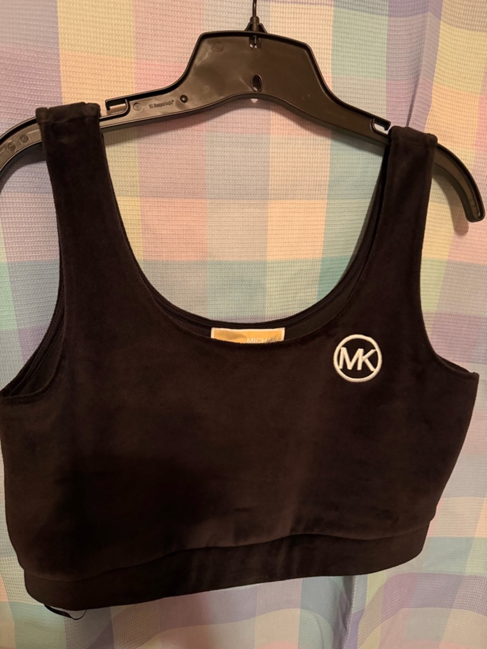 MICHAEL Michael Kors Black Velvet MK Logo Crop Tank